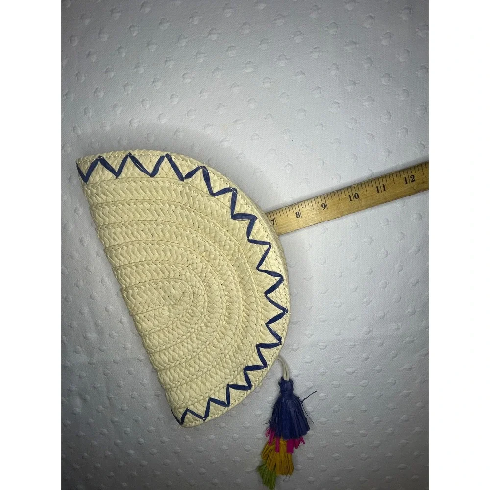 INC International Concepts Straw Taco Clutch Woven Chevron Tassel‎ Bag